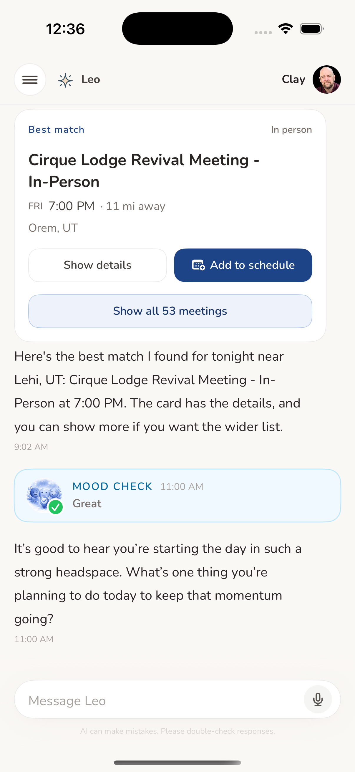 Client iOS screen one